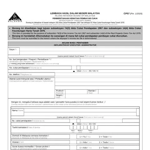 Document preview: Peranan Form CP57 dalam Pengurusan Cukai Kematian — Proses pentadbiran (CERFA n°CP57)