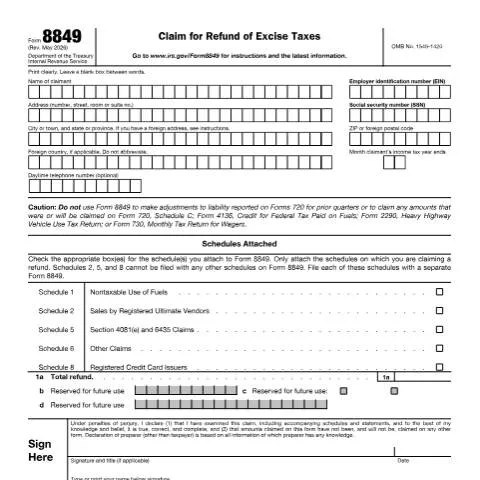 Document preview: Mastering IRS Form 8849 for Excise Tax Refunds — Taxes (CERFA n°8849)