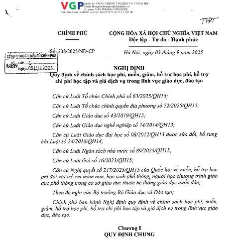 Document preview: Tìm hiểu Nghị định 238/2025/NĐ-CP về học phí và hỗ trợ giáo dục — Thủ tục hành chính (CERFA n°238/2025/NĐ-CP)