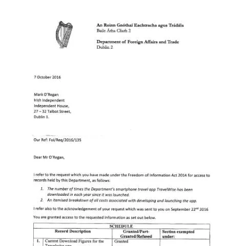 Document preview: Understanding FOI Request 16/135 in Ireland — Government & admin