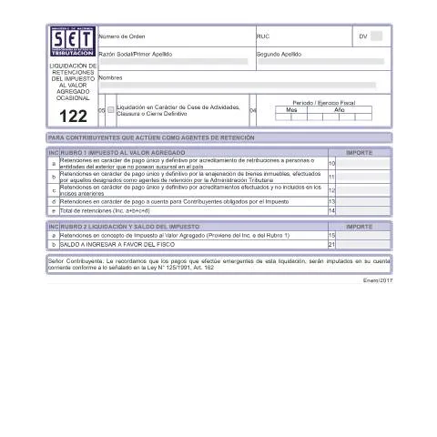 Vista previa del documento Liquidación de Retenciones del IVA Nº 122 en Paraguay — Impuestos