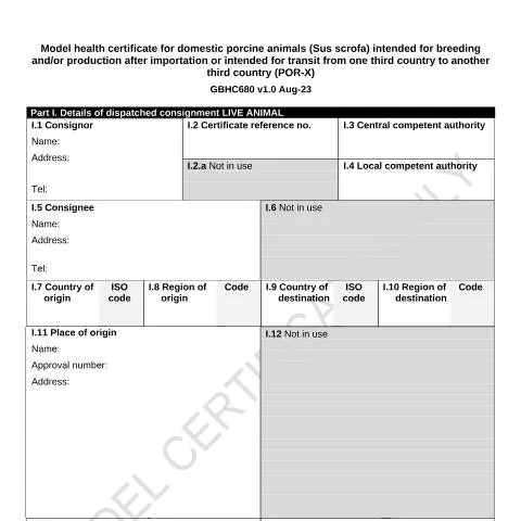 Document preview: Understanding the Porcine Model Health Certificate for Live Pigs — Health