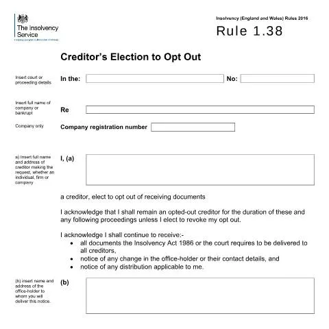 Document preview: Navigating the Rule 1.38 Creditor’s Election to Opt Out — Legal & justice
