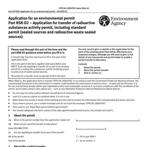 Document preview: A Guide to Transferring Your RSR-D2 Permit — Environment & energy
