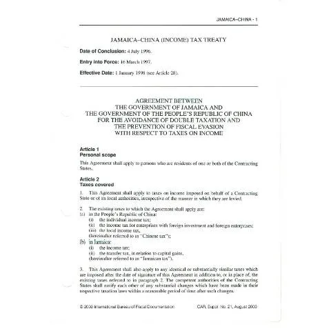 Document preview: Understanding the Jamaica China Income Tax Treaty and Its Implications — Government & admin (CERFA n°dta+jamaica_china)