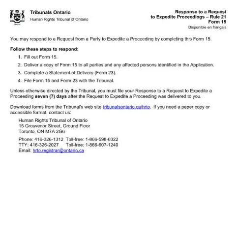 Document preview: Responding to a Request to Expedite Proceedings (English / French) — Legal & justice (Form 15)