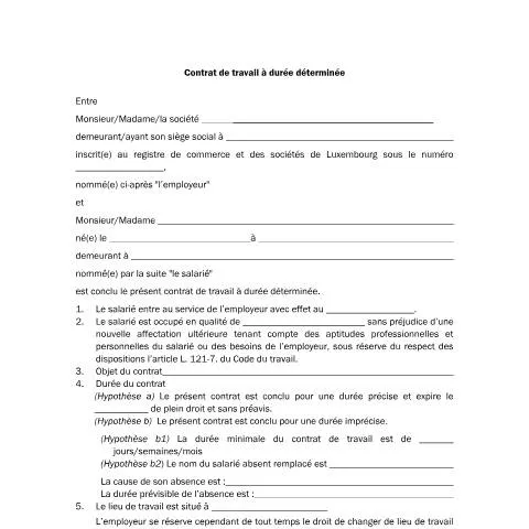 Aperçu du document Comprendre le Contrat à Durée Déterminée au Luxembourg — Emploi & travail (CERFA n°modele-n-2-contrat-de-travail-a-duree-determinee)