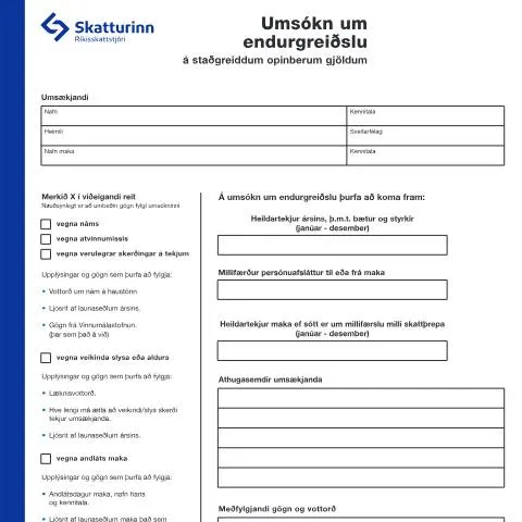 Document preview: Endurgreiðsla á staðgreiddum opinberum gjöldum — Skattar & fjármál (CERFA n°RSK 5.09)