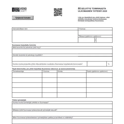 Document preview: Ulkomaisen yhteisön toimintaselvitys Suomessa — Verot & verotus (CERFA n°Vero 3099)