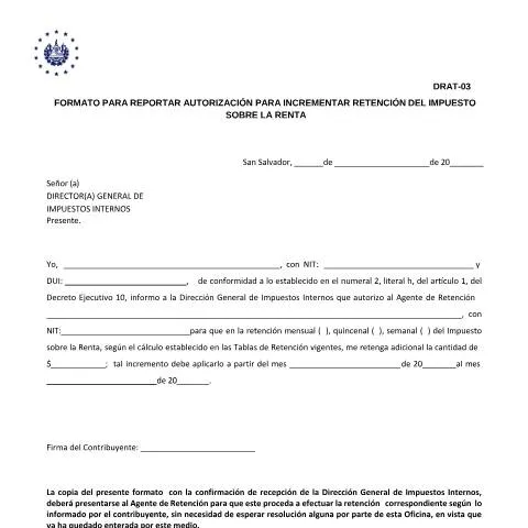 Vista previa del documento Importancia del Formato DRAT-03 en la Gestión Tributaria Salvadoreña — Impuestos (CERFA n°DRAT-03)