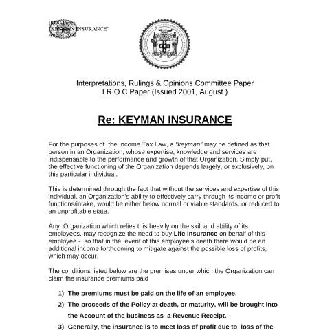 Document preview: Understanding the 2001.IROC.IT Keyman Insurance Form in Jamaica — Government & admin (CERFA n°2001.iroc.it+-+keyman+insurance)