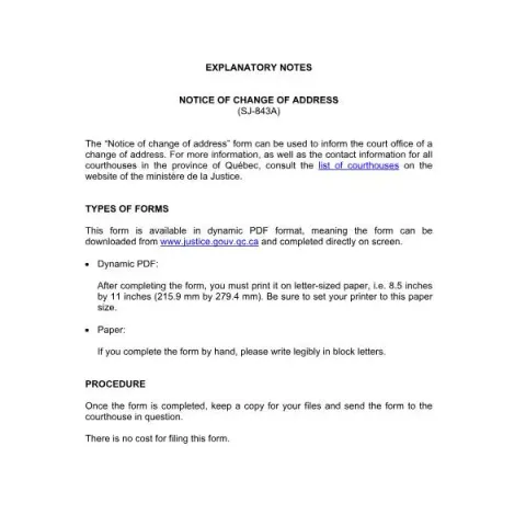 Document preview: Guide to Filing a Change of Address with Québec Court — Legal & justice (SJ-843A)