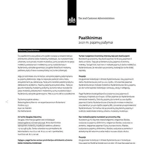 Documentvoorvertoning: Belang van de inkomensverklaring 2021 voor Litouwse — Belastingen (CERFA n°ib0591t11pllit)