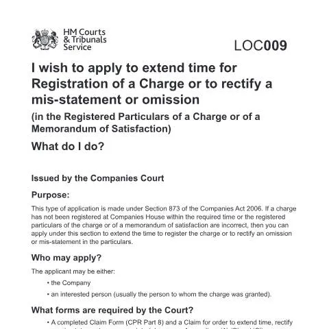 Document preview: LOC009 Application: Extending Time Limits for Charge Registration — Legal & justice