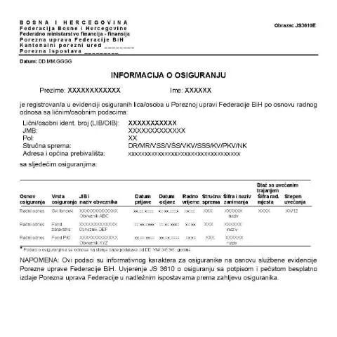 Document preview: Informacija o osiguranju: Obrazac JS 3610E — Administrativne procedure (CERFA n°JS 3610E)
