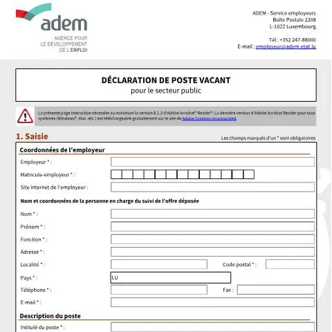 Aperçu du document Comprendre la Déclaration de Poste Vacant pour le Secteur Public — Emploi & travail (CERFA n°place-vacante-secteur-public)