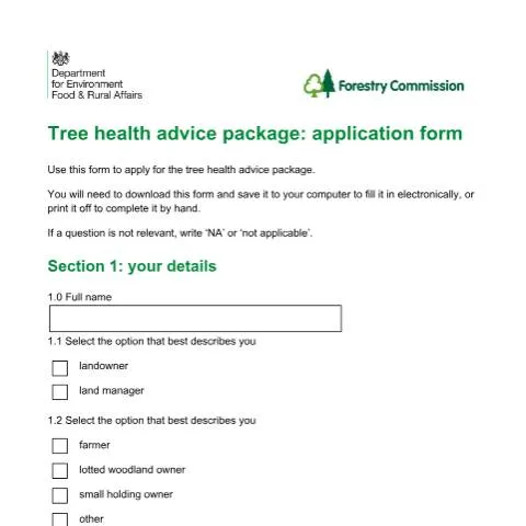 Document preview: Your Guide to the Tree Health Advice Package Application — Government & admin
