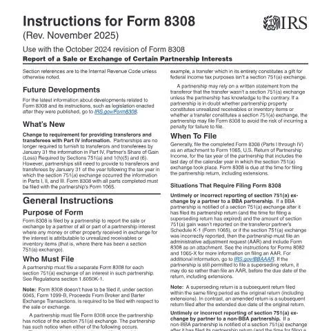 Document preview: A Deep Dive into IRS Instructions i8308 for Partnerships — Taxes (CERFA n°INST-8308)