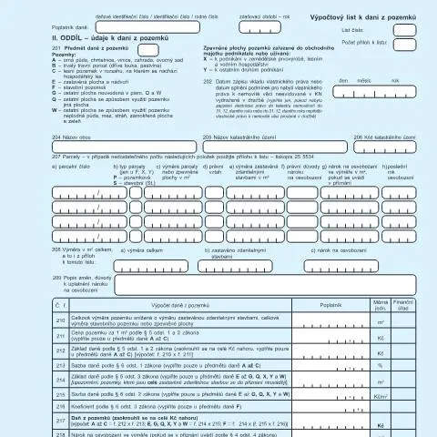 Document preview: Porozumění formuláři List k dani z pozemků (kód 25 5532) — Daně a fiskální záležitosti (CERFA n°25 5532)