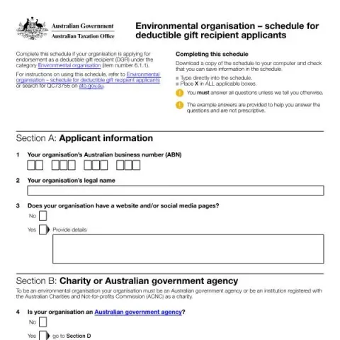 Document preview: Understanding the ATO Environmental Organisation DGR Application Form — Taxes (NAT 75571‑03.2024)