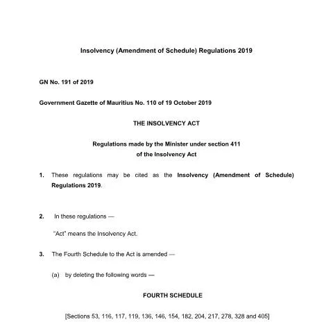 Document preview: GN No. 191 of 2019: A Vital Update in Insolvency Law — Government & admin (GN-No.-191of-2019)