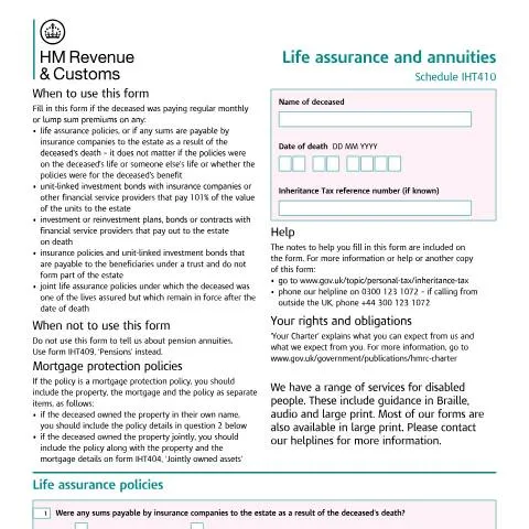 Document preview: Understanding IHT410: Life Assurance and Annuities in Estate Planning — Taxes
