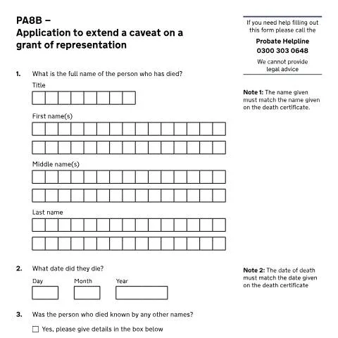 Document preview: Extending Probate Caveats: Complete PA8B Application Guide — Legal & justice