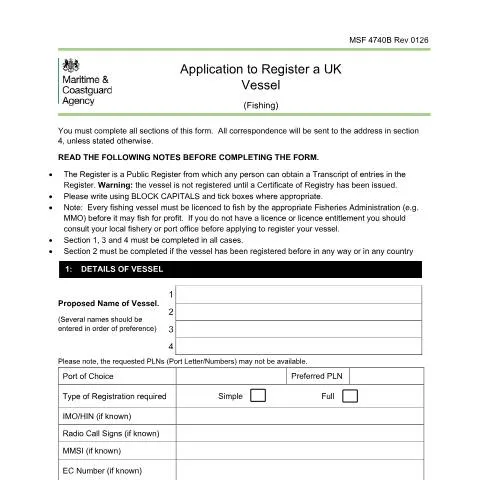 Document preview: How to Register Your Fishing Vessel in UK Waters: Complete Guide — Government & admin