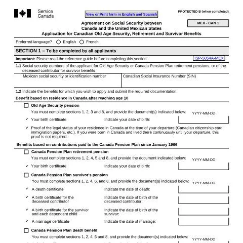 Document preview: Unlocking Canadian Benefits with ISP5054-MEX Application — Retirement & pension (CERFA n°ISP5054-MEX)