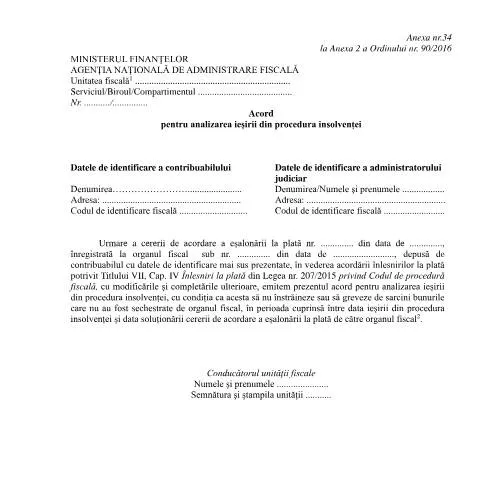 Document preview: Importanța Acordului OPANAF 90/2016 în procedura de insolvență — Impozite & fiscalitate (CERFA n°A34_OPANAF_90_2016)