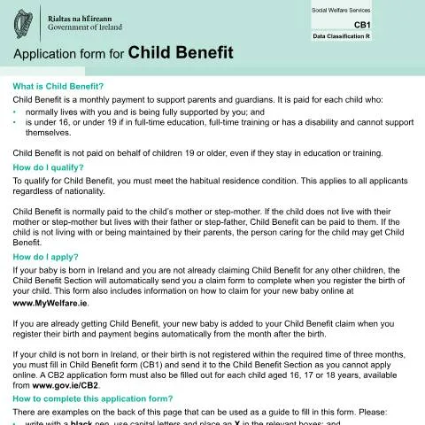 Document preview: Comprehensive Guide to the CB1 Child Benefit Application — Benefits & social aid (CERFA n°CB1)