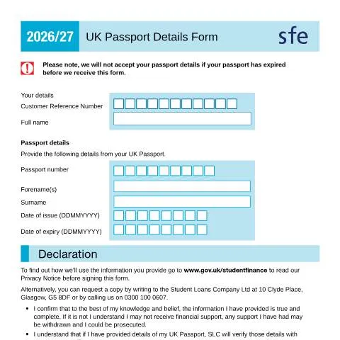 Document preview: Student Loans Company UK Passport Verification Requirements — Government & admin