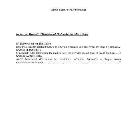 Document preview: Overview of Rwanda's Ministerial Order on Medical Services — Health (CERFA n°ministerial_order_on_medical_services_to_be_provided_official_gazette_no_06_of_08_02_2016_copy_imw5cl_4366cd7077)