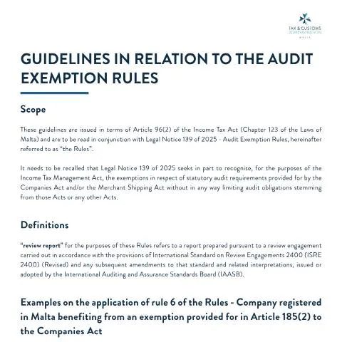 Document preview: Understanding Malta's Audit Exemption Tax Guidelines — Taxes (CERFA n°audit-exemption-rules---guidelines)