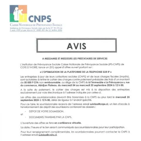Aperçu du document Optimisation de la Téléphonie IP pour la CNPS en Côte d'Ivoire — Démarches administratives
