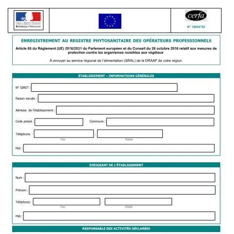 Aperçu du document Registre phytosanitaire des opérateurs : guide complet des obligations — Démarches administratives (CERFA n°16024*02)