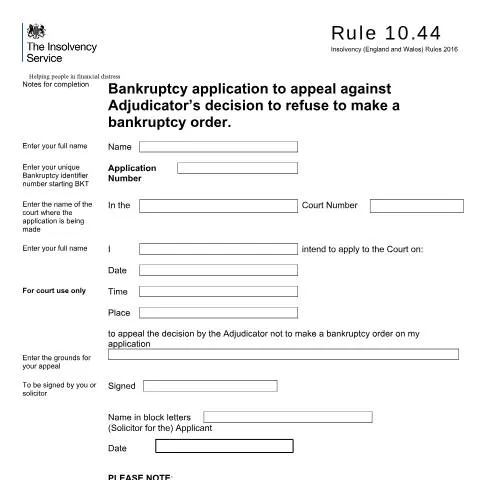Document preview: Understanding Rule 10.44: Challenging Bankruptcy Refusals in England — Legal & justice