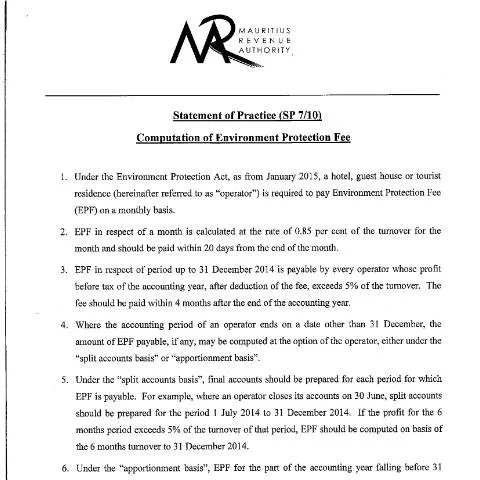 Document preview: A Comprehensive Guide to the Environment Protection Fee in Mauritius — Government & admin (EPF180116)