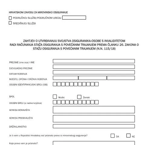 Document preview: Uvod u obrazac Tiskanica br 1 16 za osiguranike s invaliditetom — Mirovina i penzija (CERFA n°Tiskanica_br_1_16)