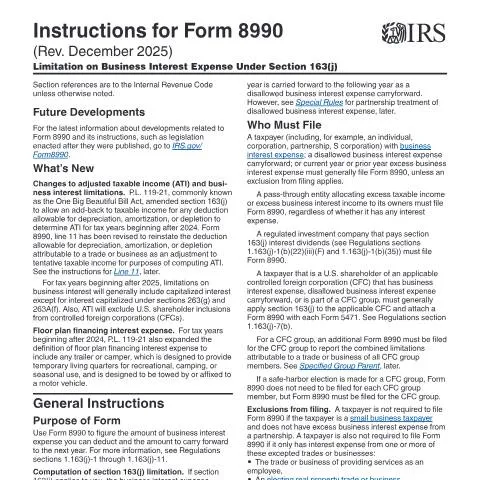 Document preview: A Comprehensive Guide to IRS Form 8990 Instructions — Taxes (CERFA n°INST-8990)