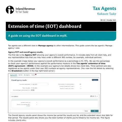 Document preview: Navigate the EOT Dashboard for Tax Agents — Government & admin (CERFA n°IR1123)
