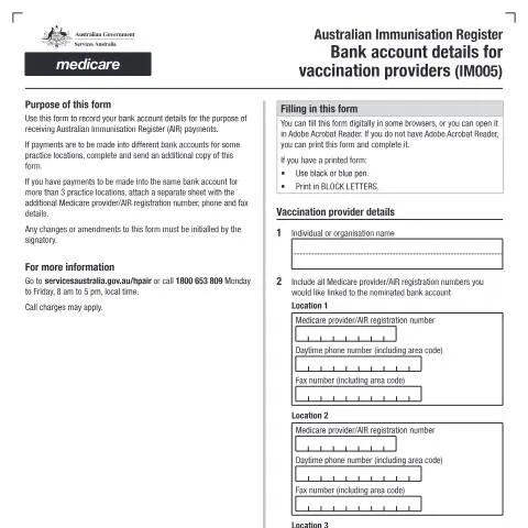 Document preview: Understanding the IM005 Form for Vaccination Services — Health (CERFA n°IM005)