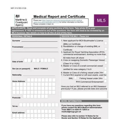 Document preview: ML5 Medical Report Form: Essential Health Certification for UK — Government & admin