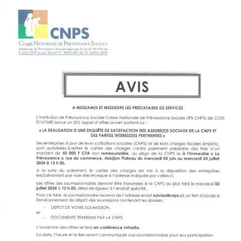 Aperçu du document Enquête de Satisfaction des Assurés Sociaux de la CNPS — Démarches administratives