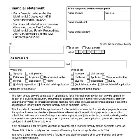 Document preview: Understanding Form E: Financial Disclosure in UK Family Law — Legal & justice