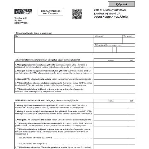 Document preview: Ymmärrä 73B-lomakkeen merkitys verotuksessa — Verot & verotus (CERFA n°Vero 3087)