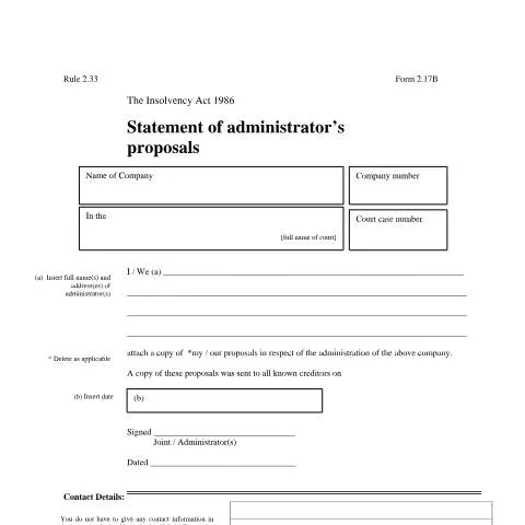 Document preview: Navigating the Statement of Administrator's Proposals (Form 2.17B) — Business