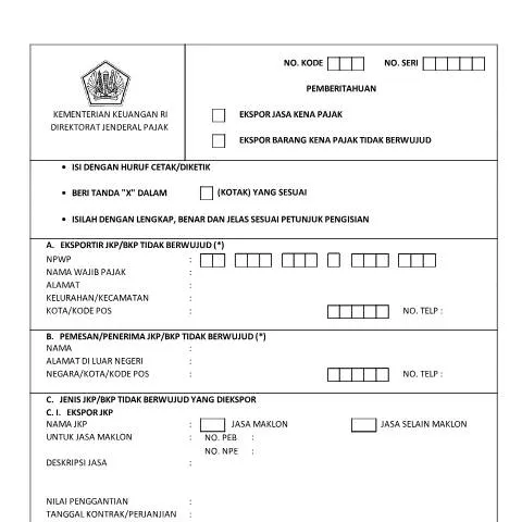 Document preview: Formulir PE JKP PMK32: Kunci Kepatuhan Pajak Eksportir — Pajak & perpajakan (CERFA n°ID-DJP-PE-JKP-PMK32)