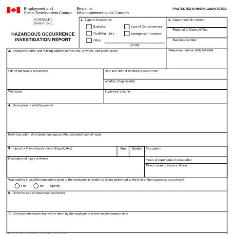 Document preview: Understanding the Hazardous Occurrence Investigation Report in Canada — Work & employment (CERFA n°LAB1070)