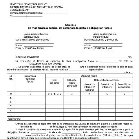 Document preview: Importanța modificării eșalonării la plată a obligațiilor fiscale — Impozite & fiscalitate (CERFA n°A28p_OPANAF_90_2016)